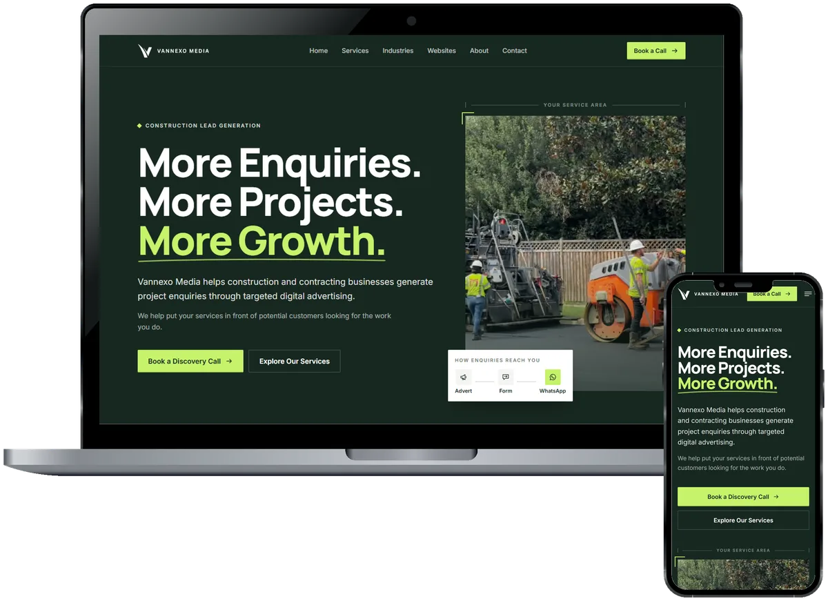 Vannexo Media website, built by Axious, on a laptop and a phone